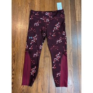EUC Under Armour Tech Leggings‎ Crop Large Compression Burgundy Abstract Pocket